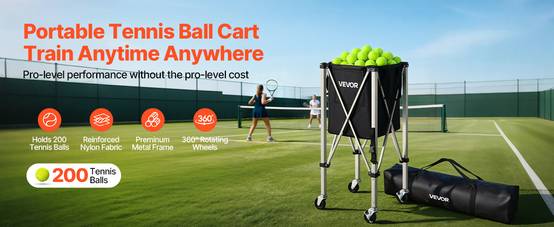 VEVOR Panier à Balles de Tennis avec Roulettes Chariot Pliable pour 200 Balles - Image 9