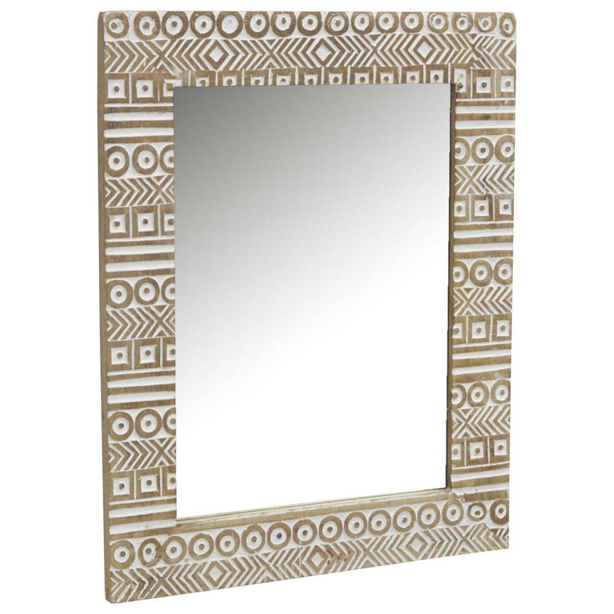 Aubry Gaspard - Miroir Aztèque en manguier sculpté et blanchi - Image 1