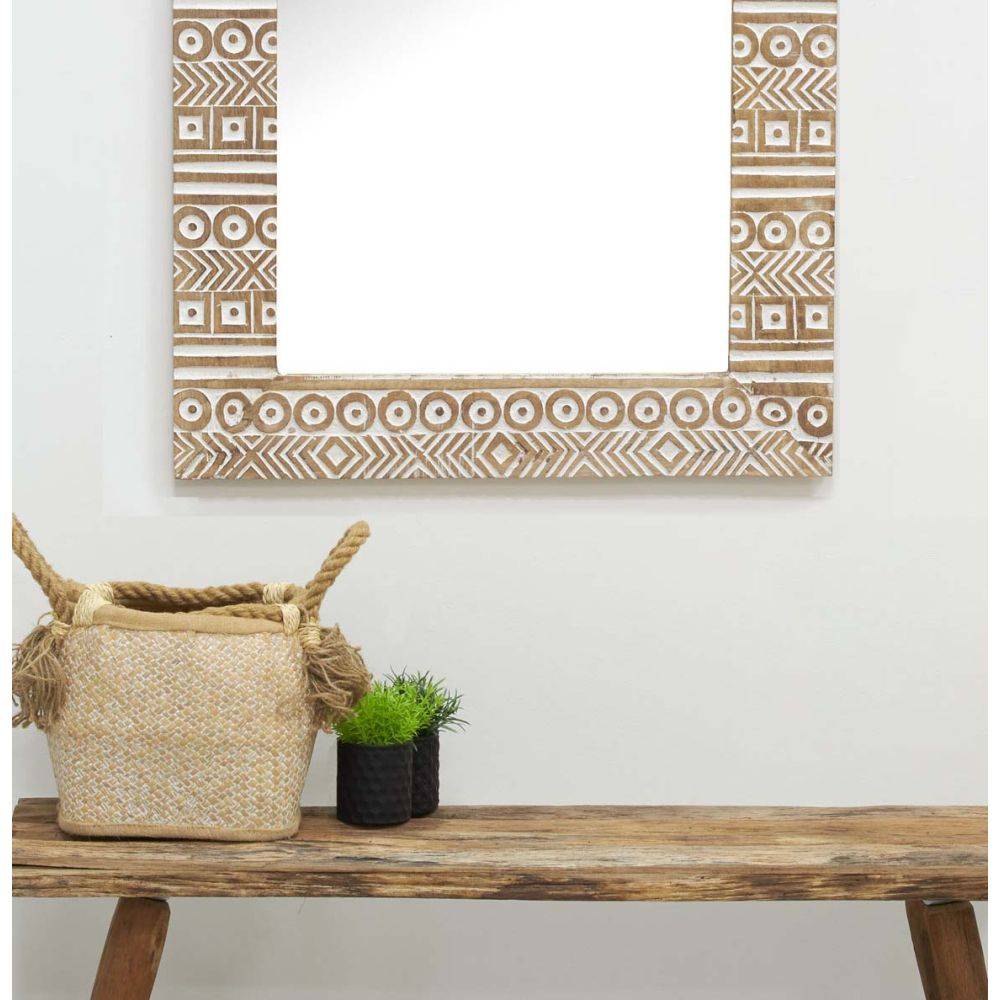 Aubry Gaspard - Miroir Aztèque en manguier sculpté et blanchi - Image 2