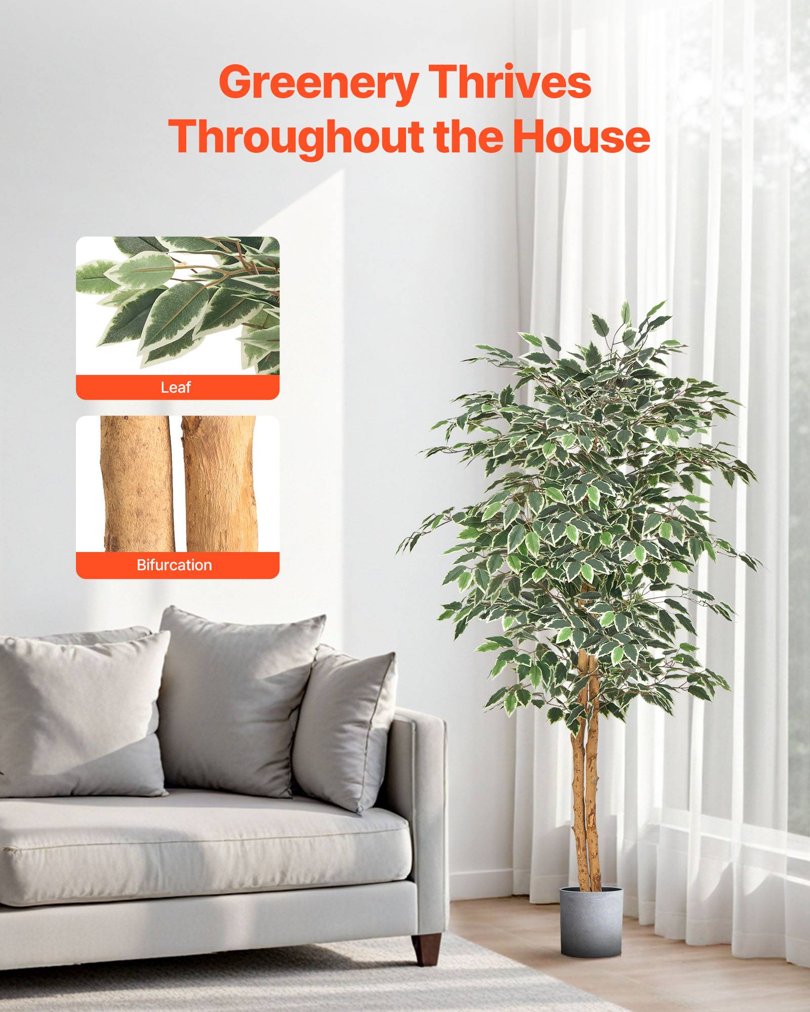 VEVOR Arbre Artificiel Plante Artificielle Faux Ficus 1,5 m Décoration Intérieur - Image 3