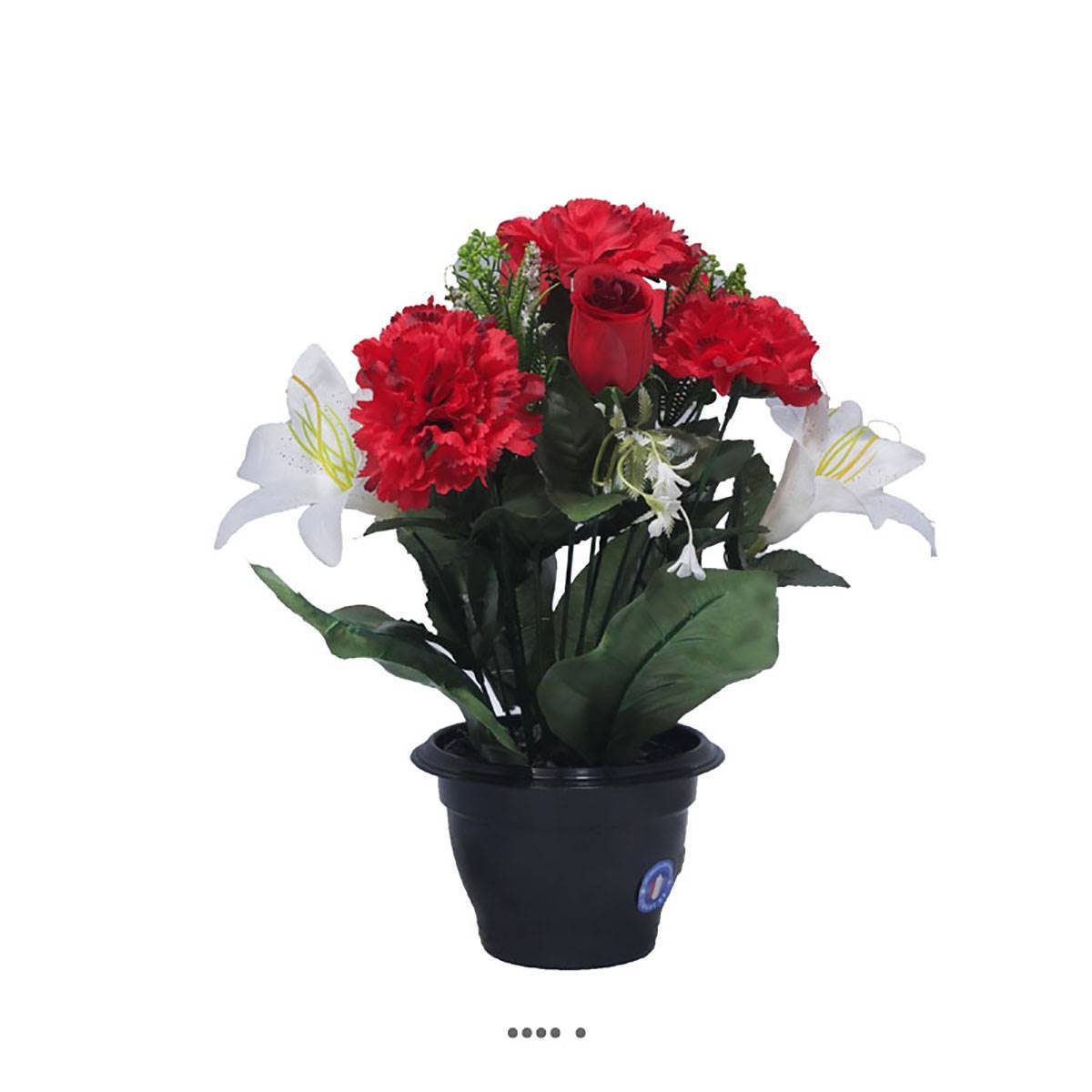 Artificielles - Pot fleurs artificielles pour le cimetière oeillets et lys Rouge-blanc - couleur: Rouge-blanc - Image 1