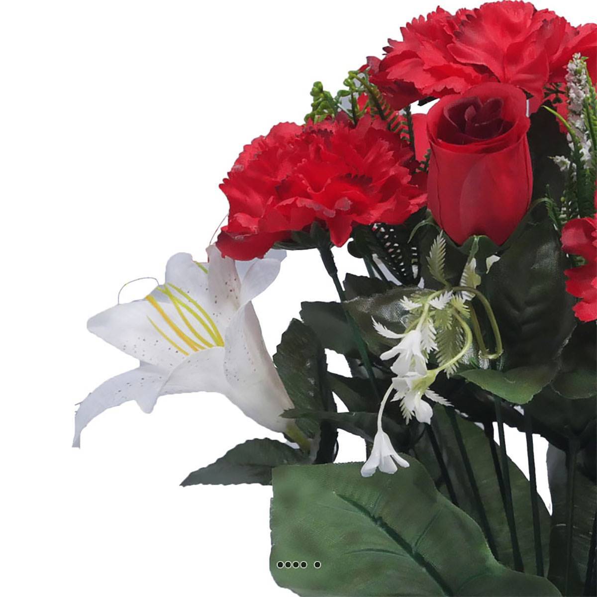 Artificielles - Pot fleurs artificielles pour le cimetière oeillets et lys Rouge-blanc - couleur: Rouge-blanc - Image 3