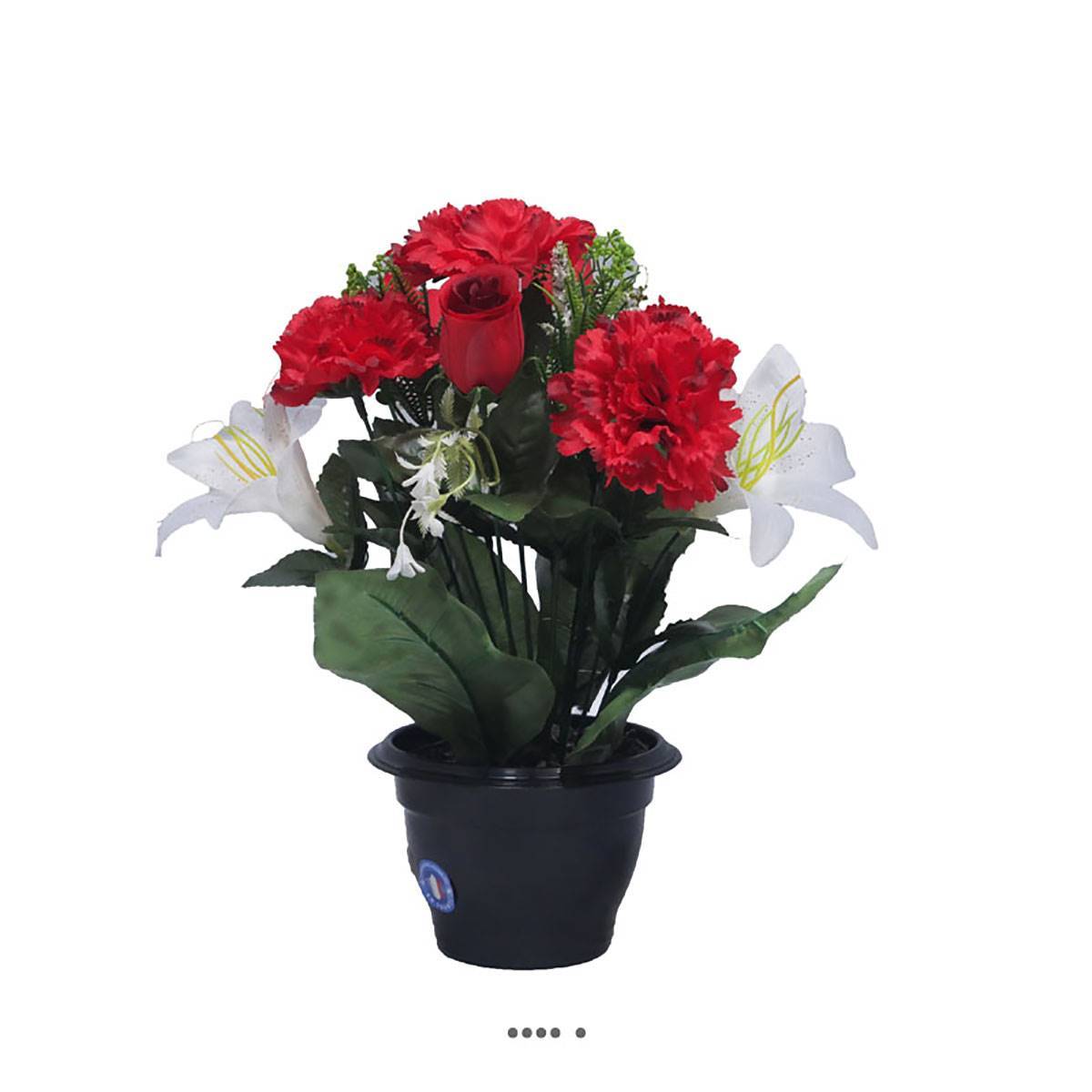 Artificielles - Pot fleurs artificielles pour le cimetière oeillets et lys Rouge-blanc - couleur: Rouge-blanc - Image 2