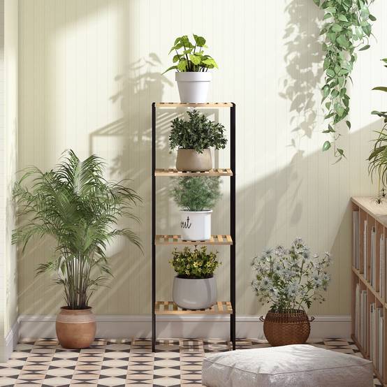 Étagère de salle de bain autoportante en bambou et acier, à 4 niveaux, 36,5 x 33 x 110 cm, couleur naturelle - Image 9
