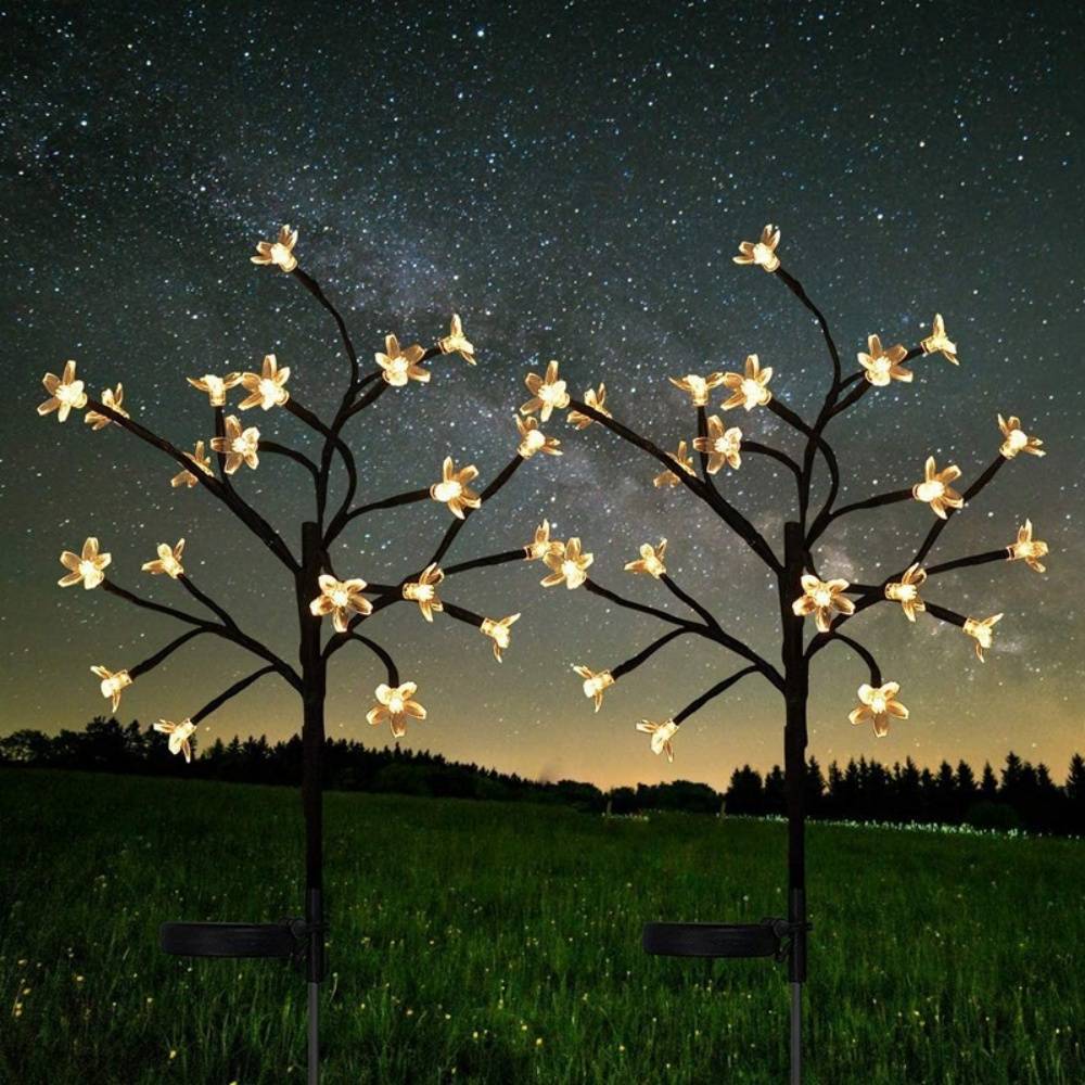 lampes solaires-Lampe solaire jardin extérieur 2 pièces - 20 LEDs fleurs - IP65 imperméable - Living123 - Image 1