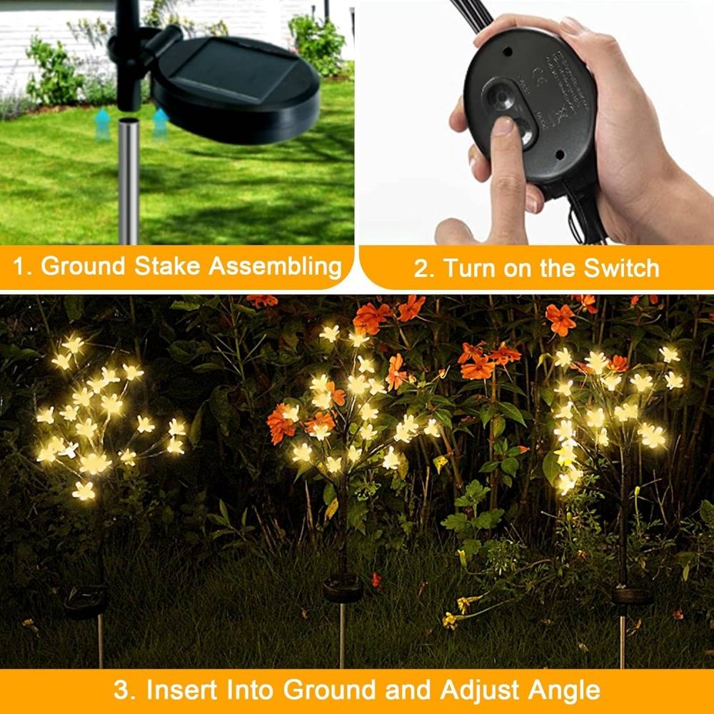 lampes solaires-Lampe solaire jardin extérieur 2 pièces - 20 LEDs fleurs - IP65 imperméable - Living123 - Image 7