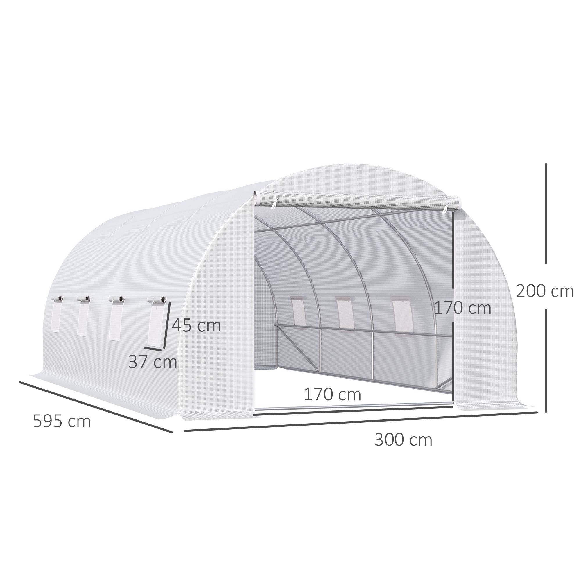 Serre tunnel de jardin pour plantes, structure métal et couverture PE, 6x3x2 m, blanche - Image 5