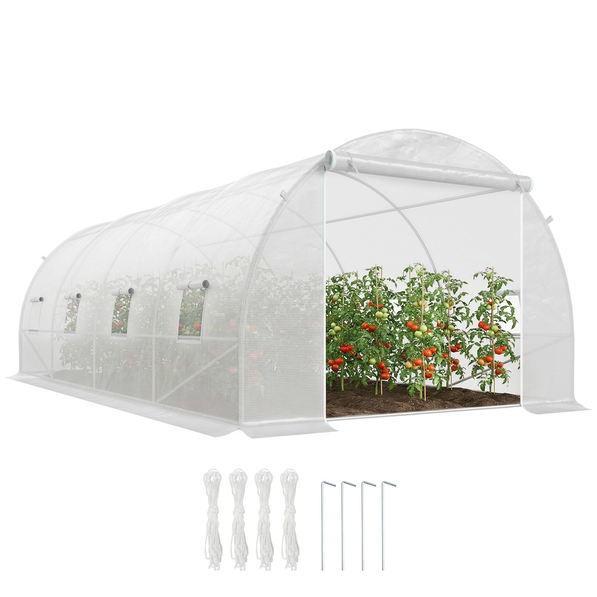 Serre tunnel de jardin pour plantes, structure métal et couverture PE, 6x3x2 m, blanche - Image 1