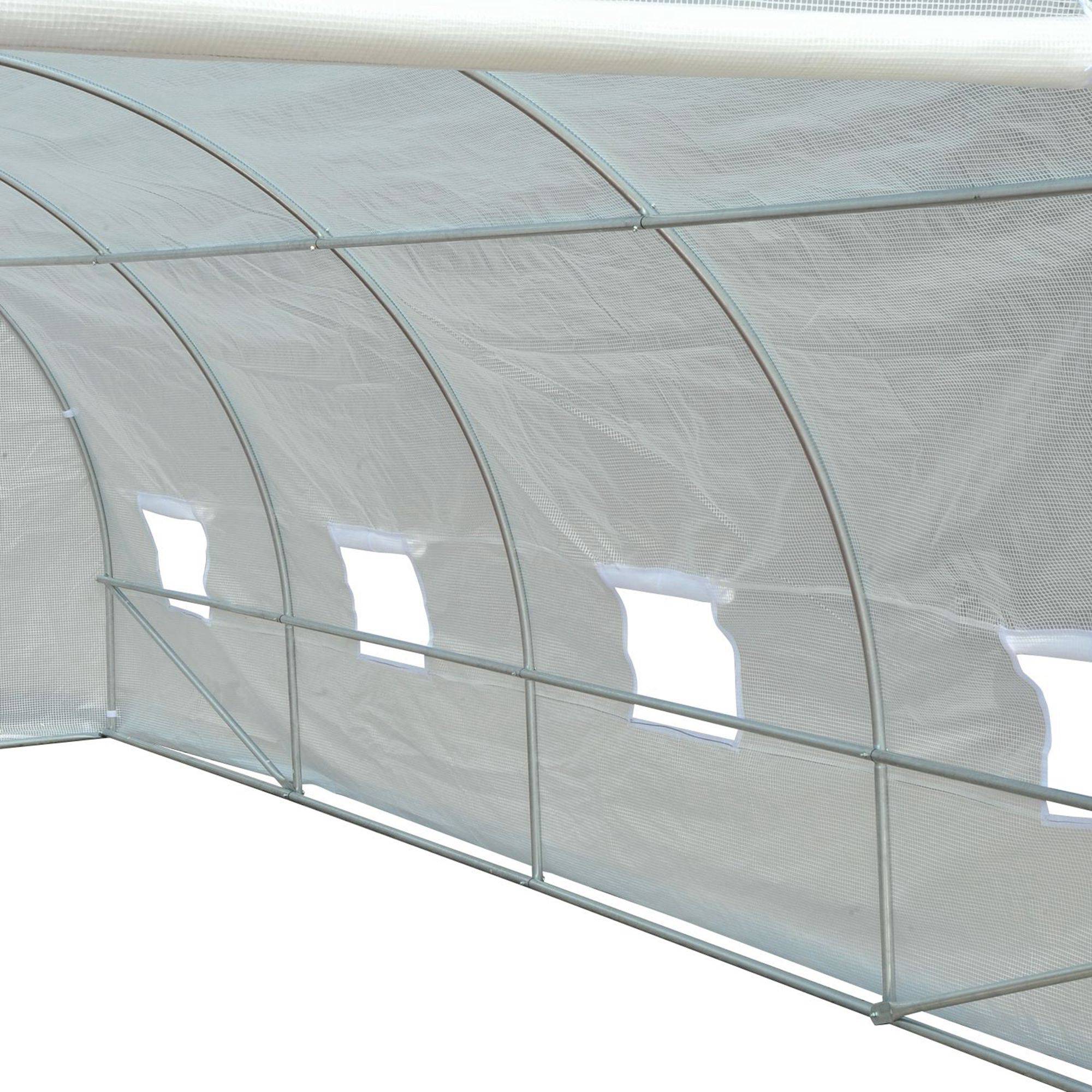 Serre tunnel de jardin pour plantes, structure métal et couverture PE, 6x3x2 m, blanche - Image 10