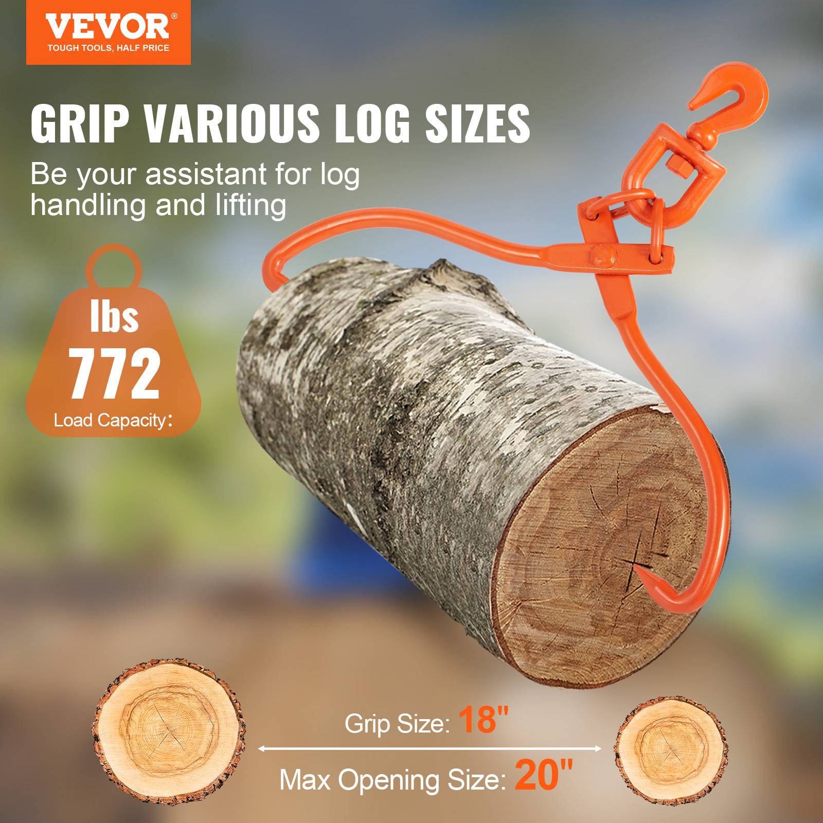 Pince Forestière 2 Griffes – Ouverture 0-36 Pouces, Capacité 1000 Kg, Pince à Bois Robuste En Acier Carbone Pour Levage Et Transport De Troncs Avec Camion, Tracteur Ou VTT