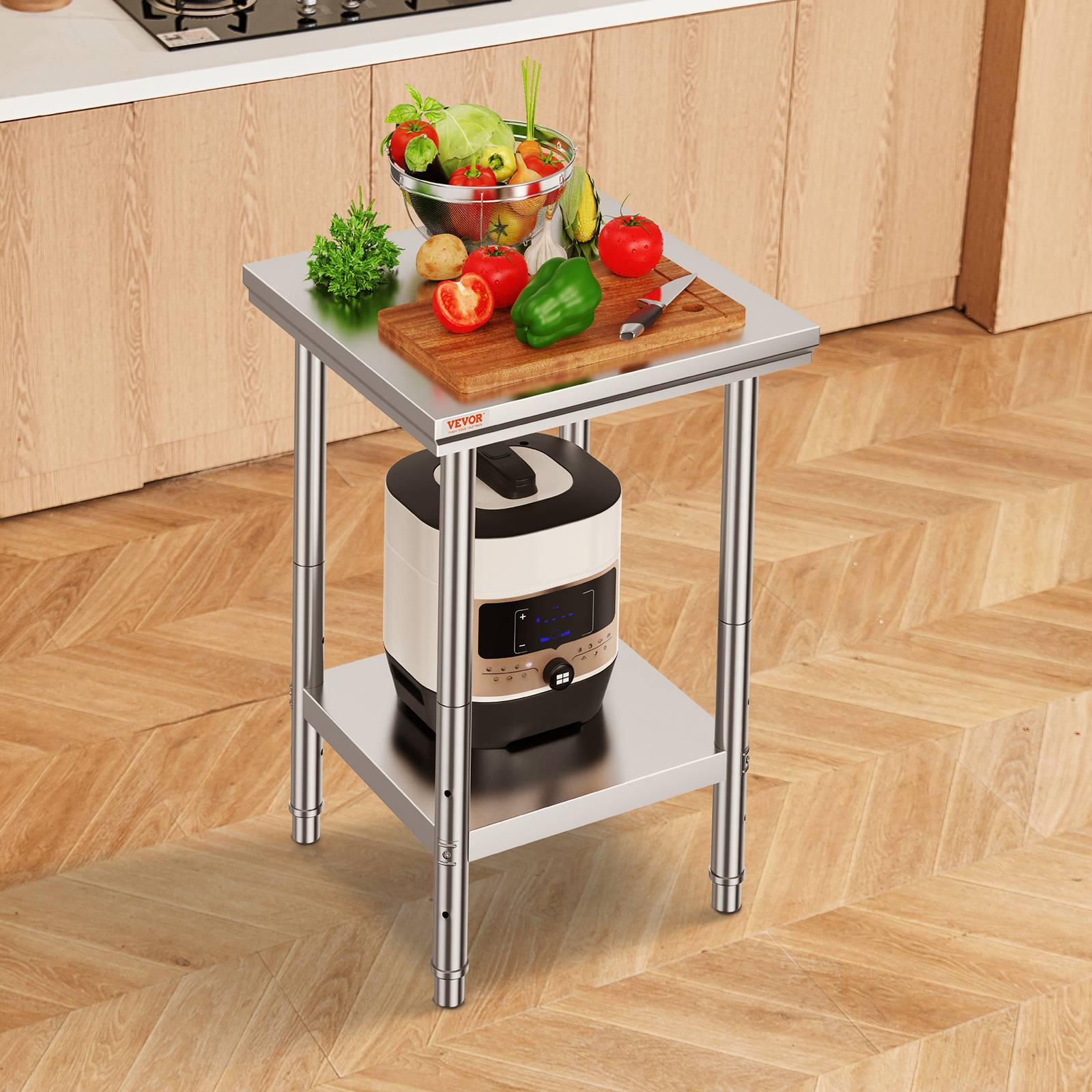 Vevor - VEVOR Table de travail cuisine inox 60x60x80cm à 2 étages, pour préparation repas, hôtels, hôpitaux. - Image 8
