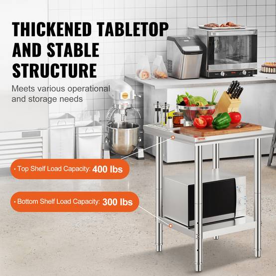 Vevor - VEVOR Table de travail cuisine inox 60x60x80cm à 2 étages, pour préparation repas, hôtels, hôpitaux. - Image 3