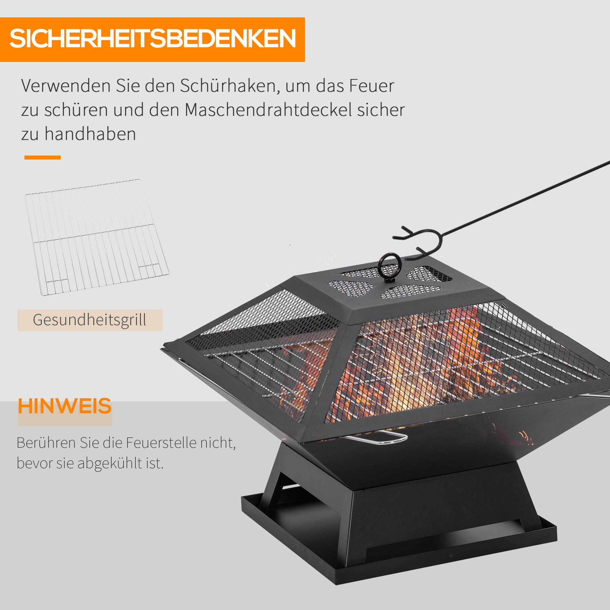 PANGIVO - Feuerschale avec grill et protection anti-étincelles en acier noir 45 x 45 x 34 cm - PANGIVO - Image 6