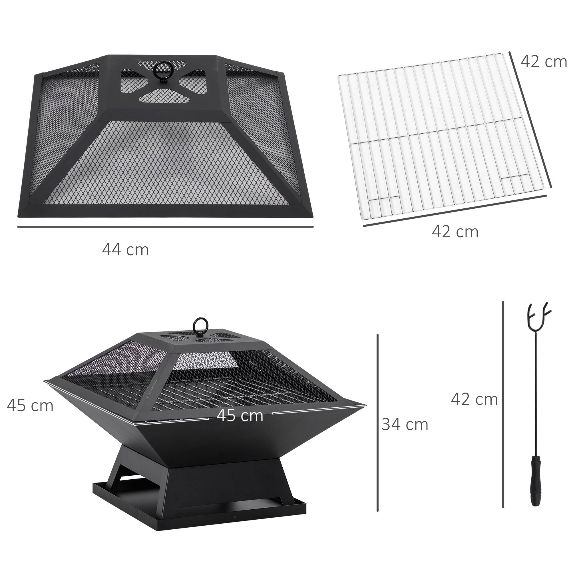 PANGIVO - Feuerschale avec grill et protection anti-étincelles en acier noir 45 x 45 x 34 cm - PANGIVO - Image 3