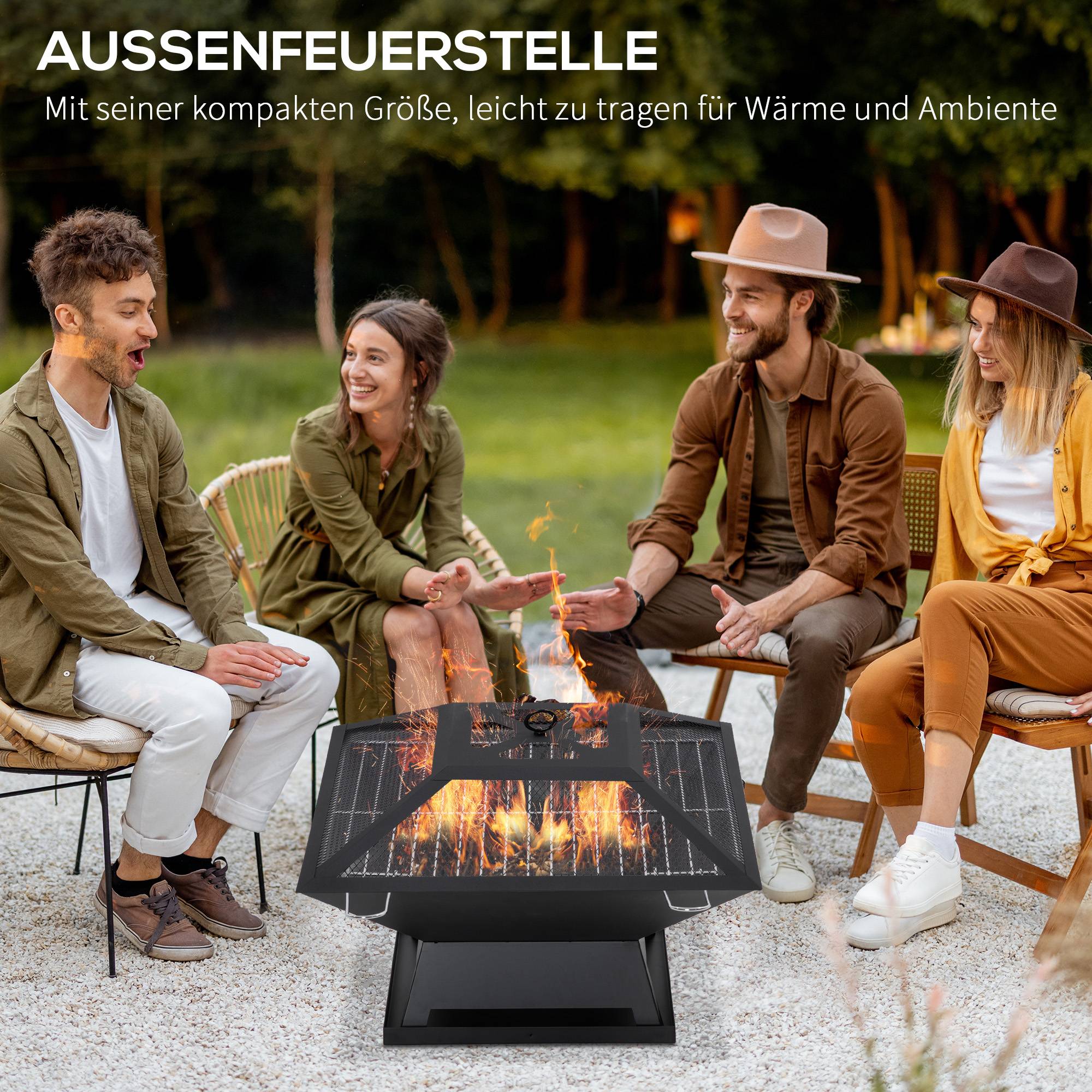 PANGIVO - Feuerschale avec grill et protection anti-étincelles en acier noir 45 x 45 x 34 cm - PANGIVO - Image 4
