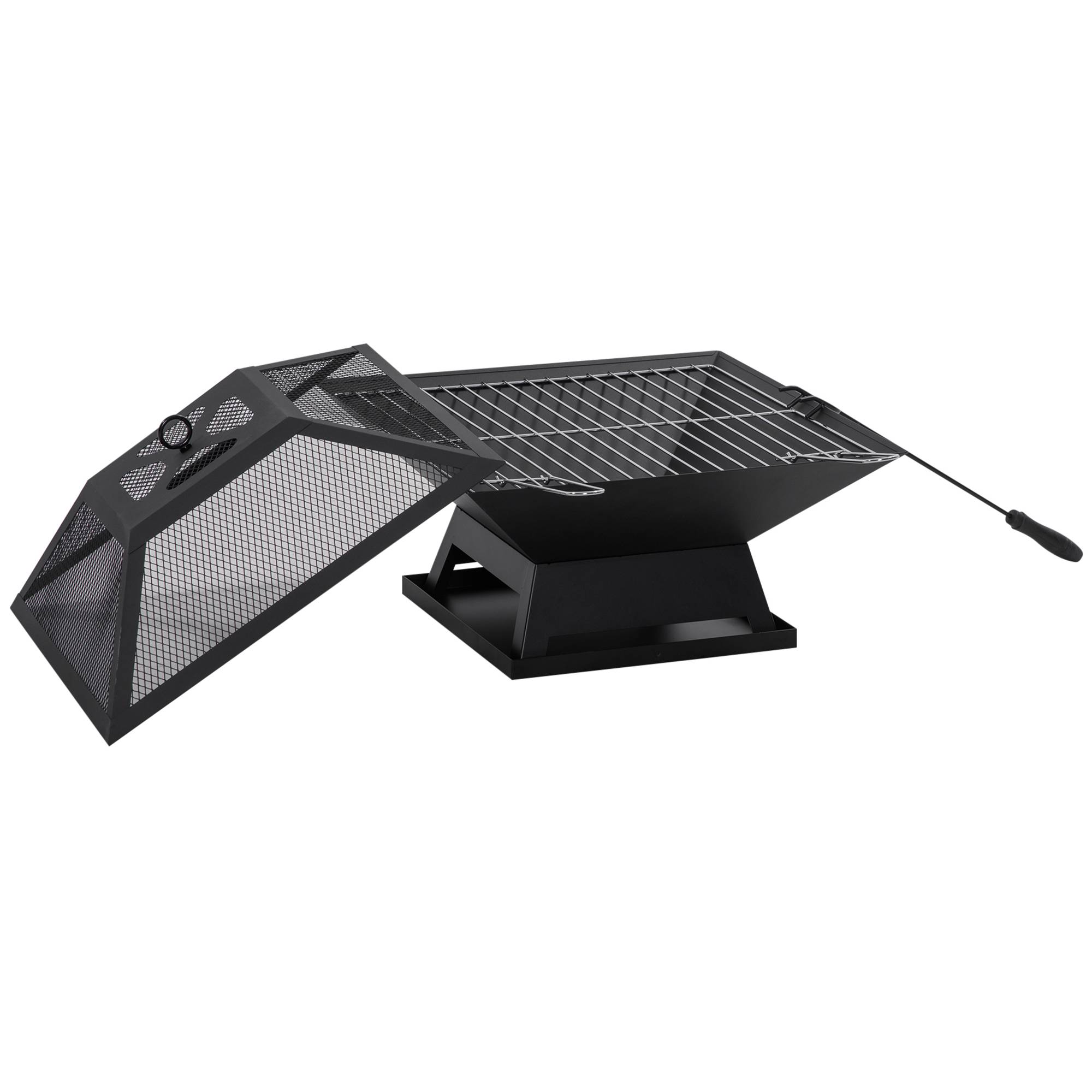 PANGIVO - Feuerschale avec grill et protection anti-étincelles en acier noir 45 x 45 x 34 cm - PANGIVO - Image 1