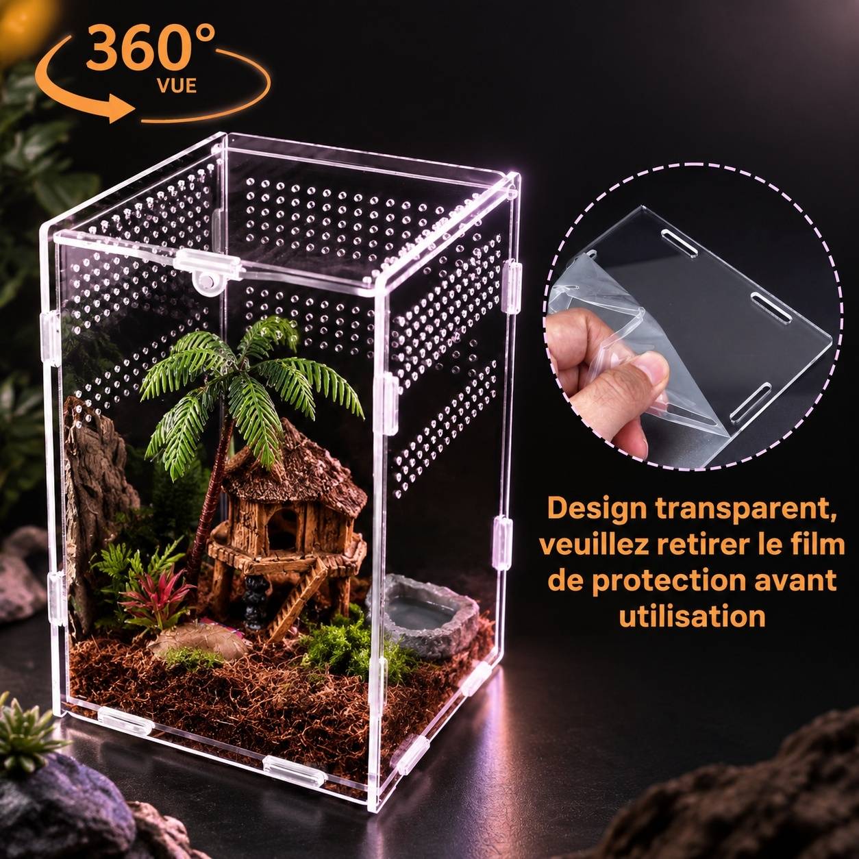 Boîte d'élevage pour animaux rampants transparentes antiéchappement ventilation portable - Image 4