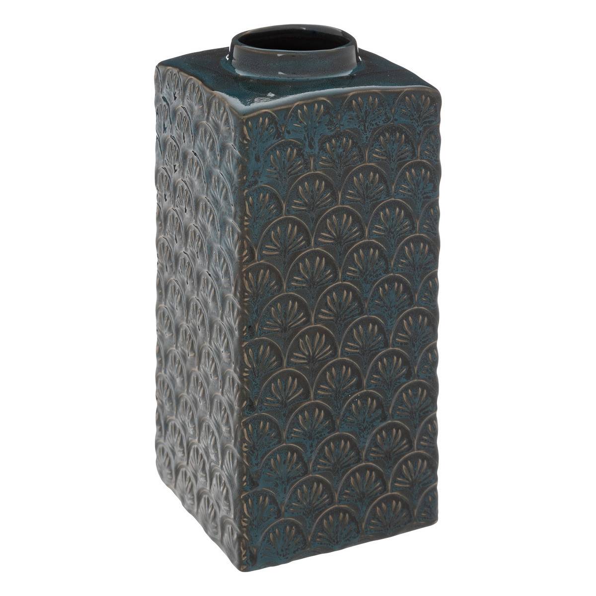 Vase en Céramique émaillée Bleu motif en relief D 11 x H. 24,5 cm - Image 1