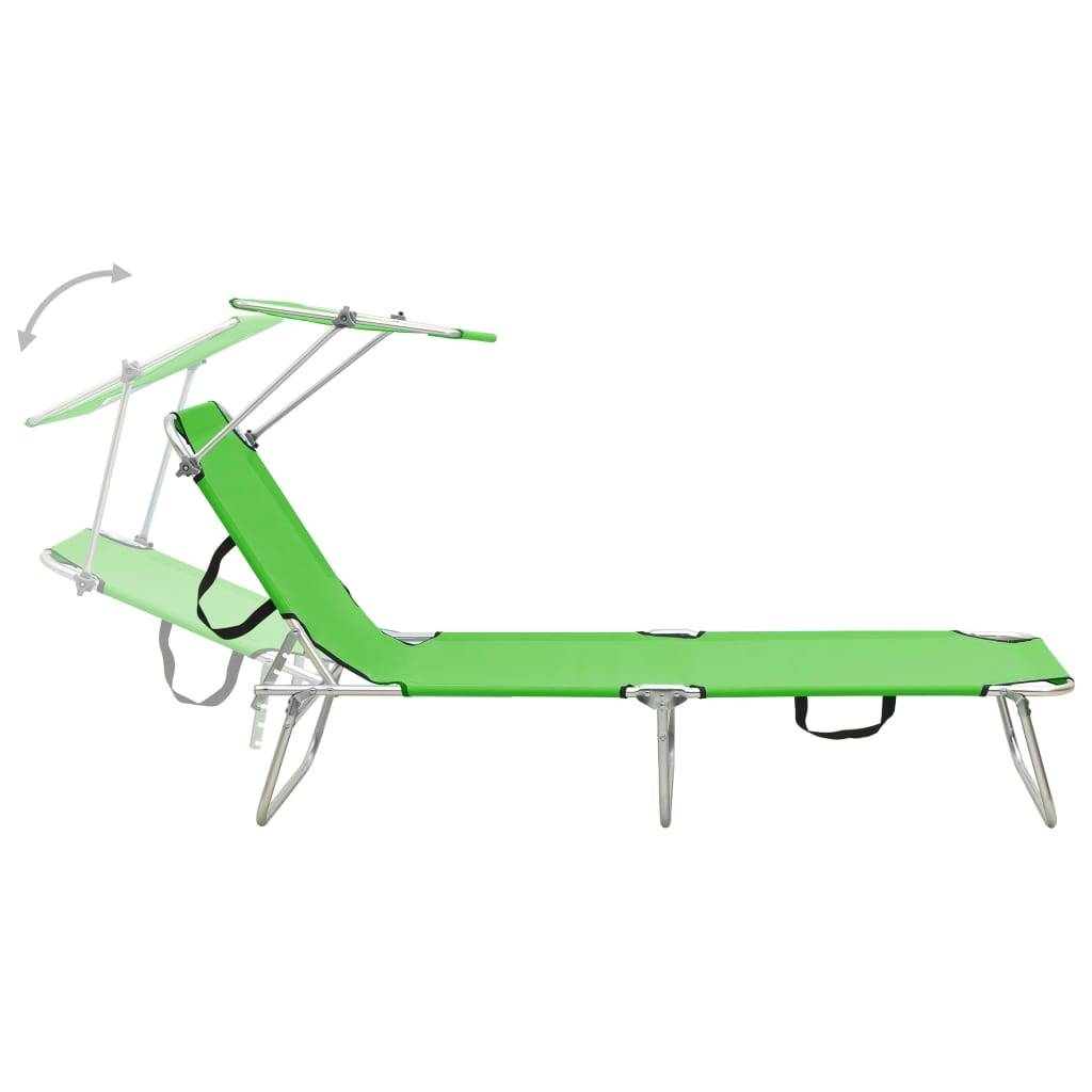 Helloshop26 - Transat chaise longue bain de soleil lit de jardin terrasse meuble d'extérieur pliable avec auvent vert aluminium - Image 4
