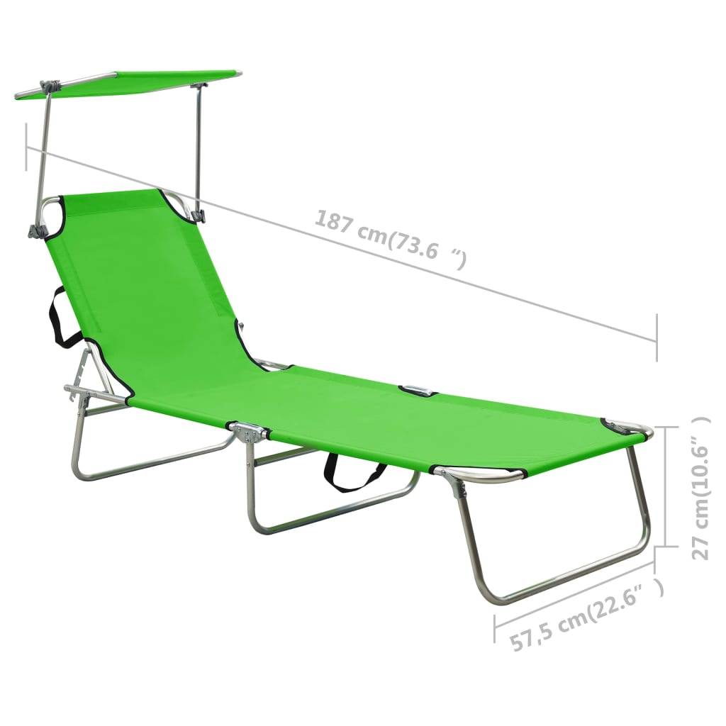 Helloshop26 - Transat chaise longue bain de soleil lit de jardin terrasse meuble d'extérieur pliable avec auvent vert aluminium - Image 8