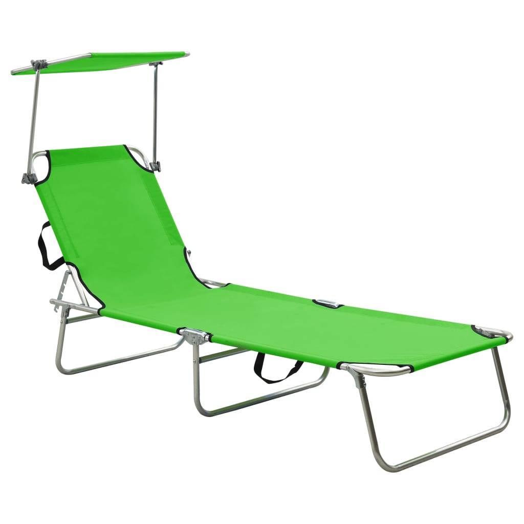 Helloshop26 - Transat chaise longue bain de soleil lit de jardin terrasse meuble d'extérieur pliable avec auvent vert aluminium - Image 1