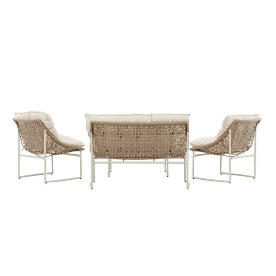 Salon de Jardin en Rotin 4 Places "Tina" 118cm Beige - Image 4