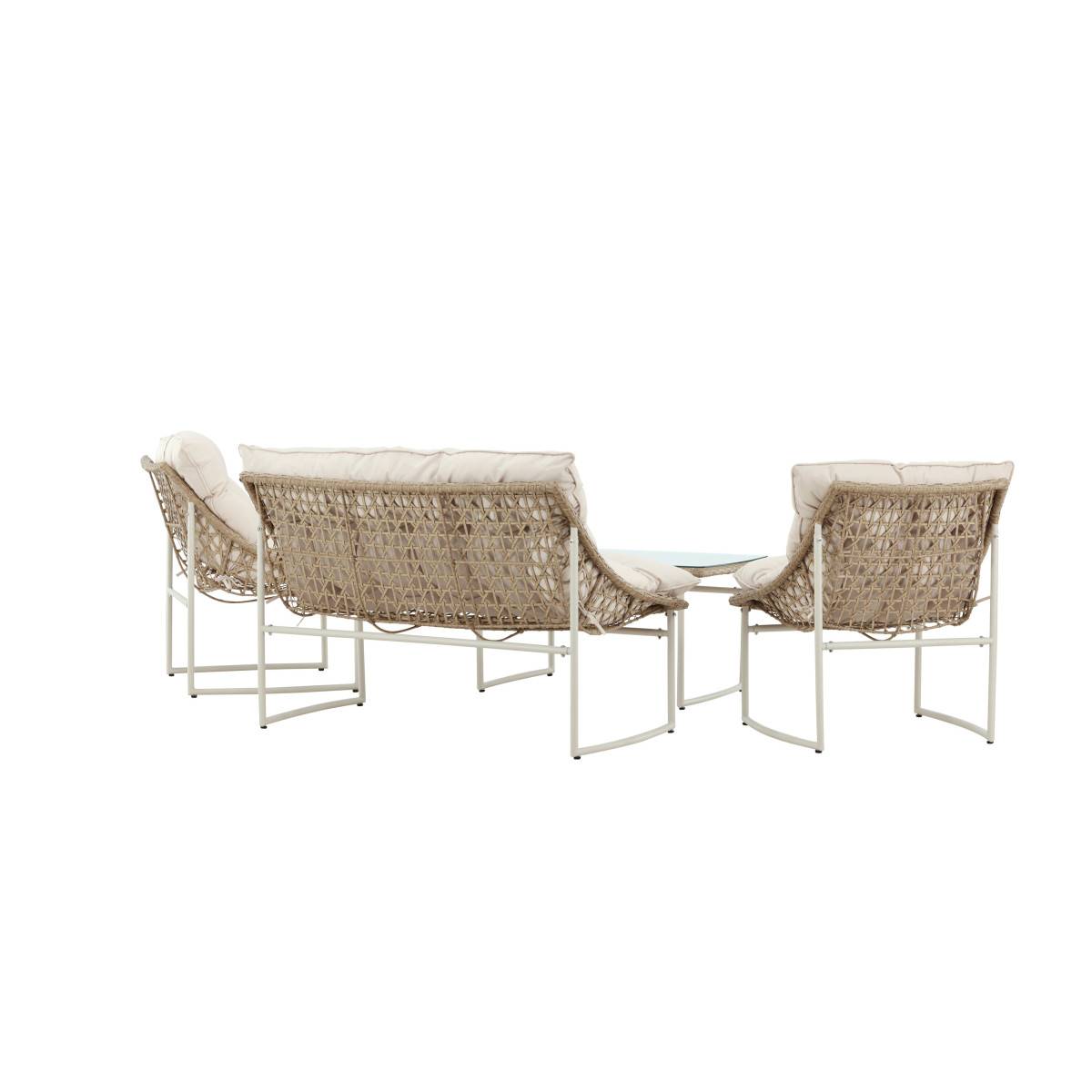 Salon de Jardin en Rotin 4 Places "Tina" 118cm Beige - Image 5