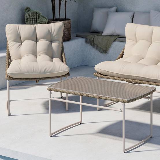 Salon de Jardin en Rotin 4 Places "Tina" 118cm Beige - Image 6