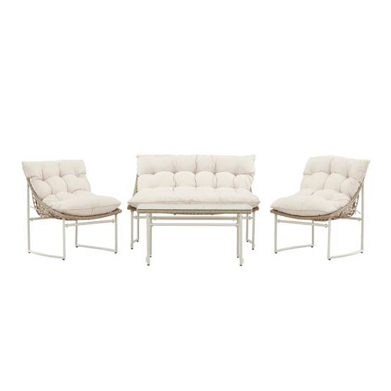 Salon de Jardin en Rotin 4 Places "Tina" 118cm Beige - Image 2