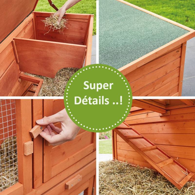 Cage Clapier Enclos lapin Extérieur en bois  Haute Qualité pour lapins petits animaux- Modèle : 022 Mukkel 104 x 55 x 94 cm - Image 4