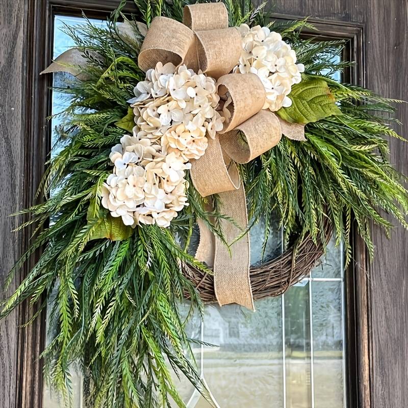 1 couronne d'hortensias blancs artificiels pour la porte d'entrée, décoration de Noël pour la porte d'entrée, le mur et la fenêtre. - Image 4