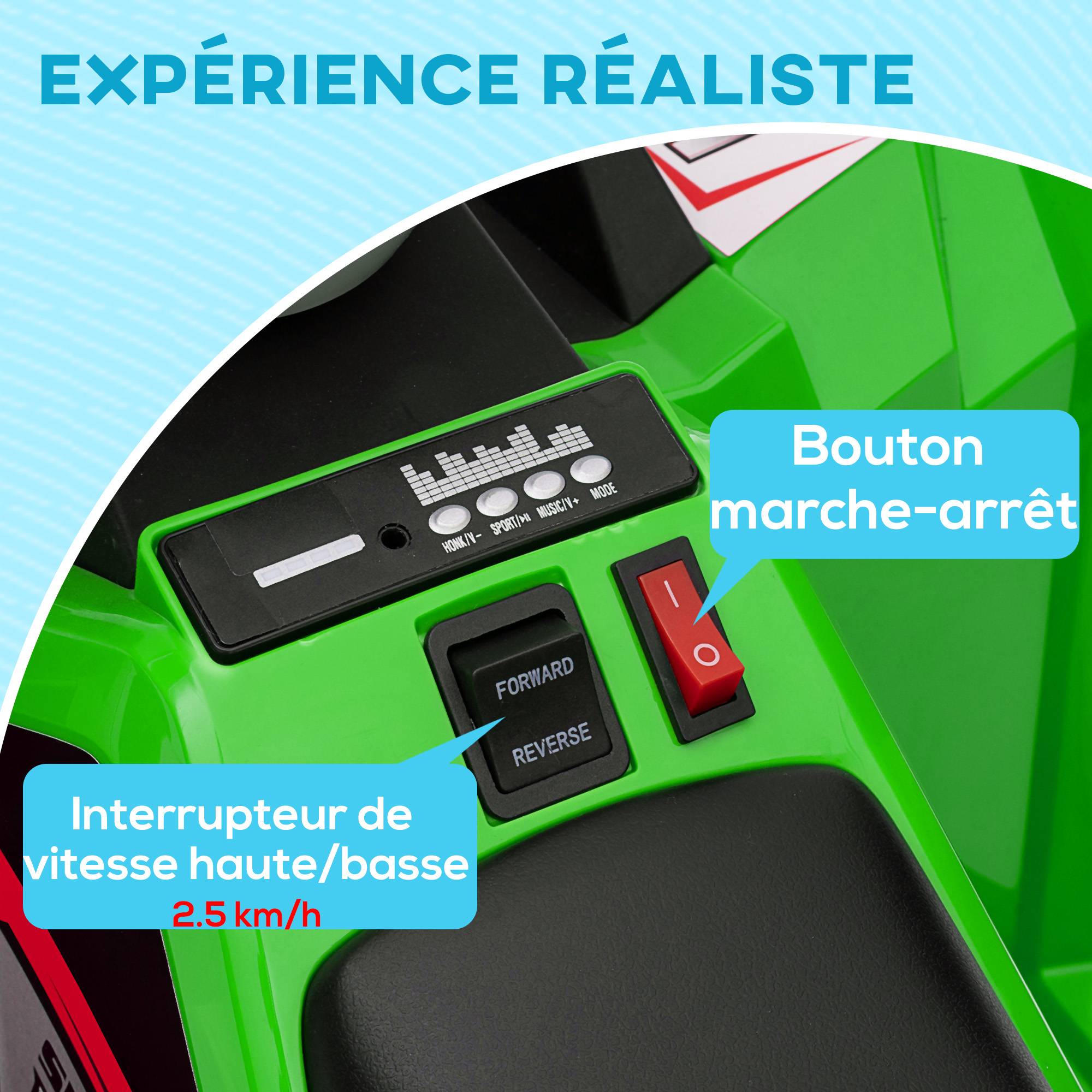 Quad électrique pour enfants véhicule à batterie 6V avec marche avant et arrière 70L x 41,5l x 48,5H cm Vert - Image 6