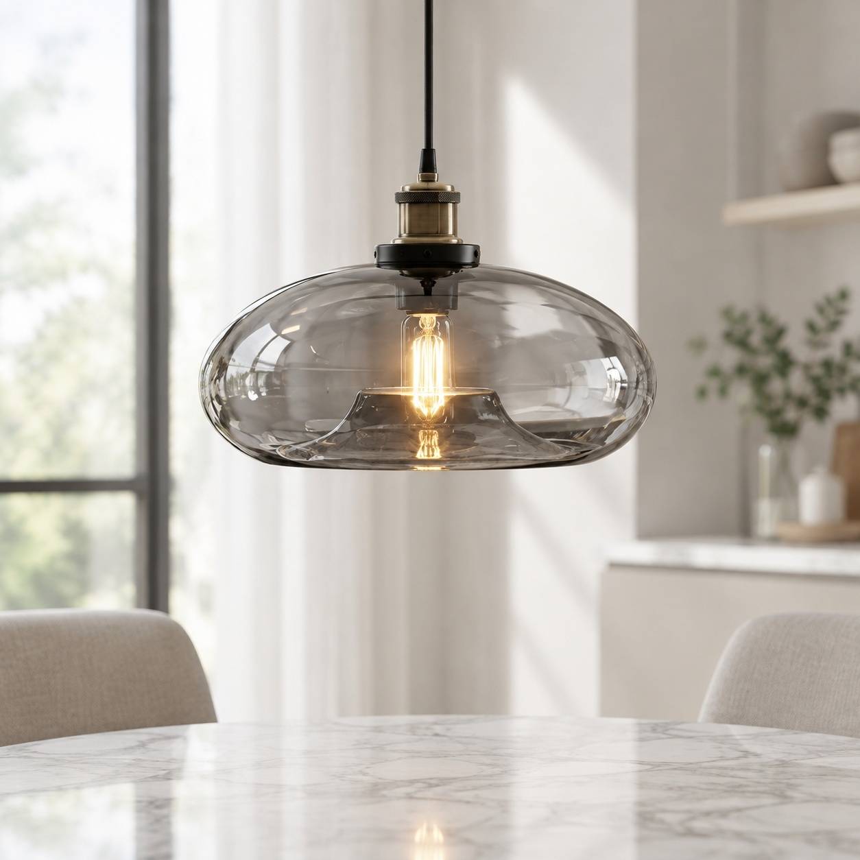Suspension Industrielle Vintage Verre Fumé Ajustable pour Îlot Cuisine Salle à Manger - Image 5