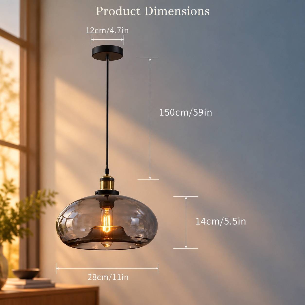 Suspension Industrielle Vintage Verre Fumé Ajustable pour Îlot Cuisine Salle à Manger - Image 3