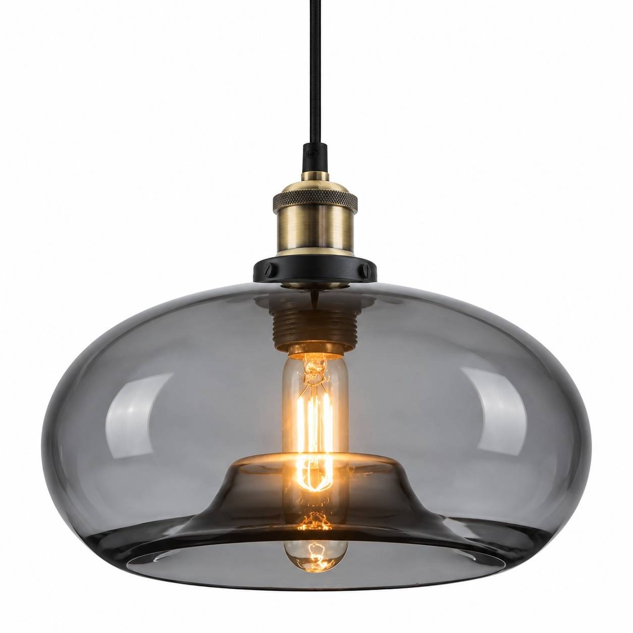 Suspension Industrielle Vintage Verre Fumé Ajustable pour Îlot Cuisine Salle à Manger - Image 1