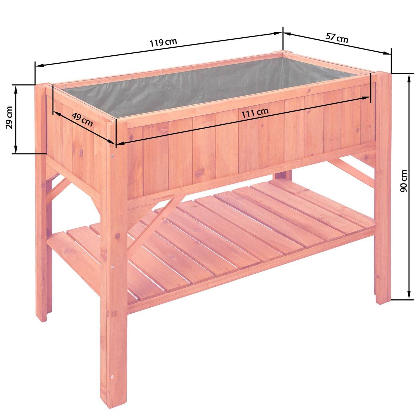 Potager sur pied bac de jardinage idéal pour les petites terrasses et balcons 119 cm pin - Image 5