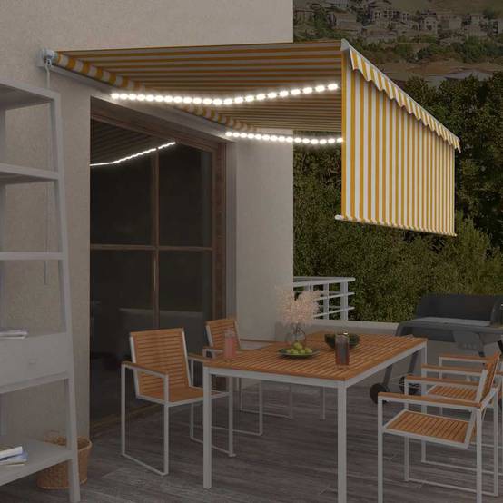 Store Extérieur à Manivelle avec Store Enroulable et Éclairage LED Jaune Blanc 400x300 cm – ComfortXL Outdoor Living - Image 1