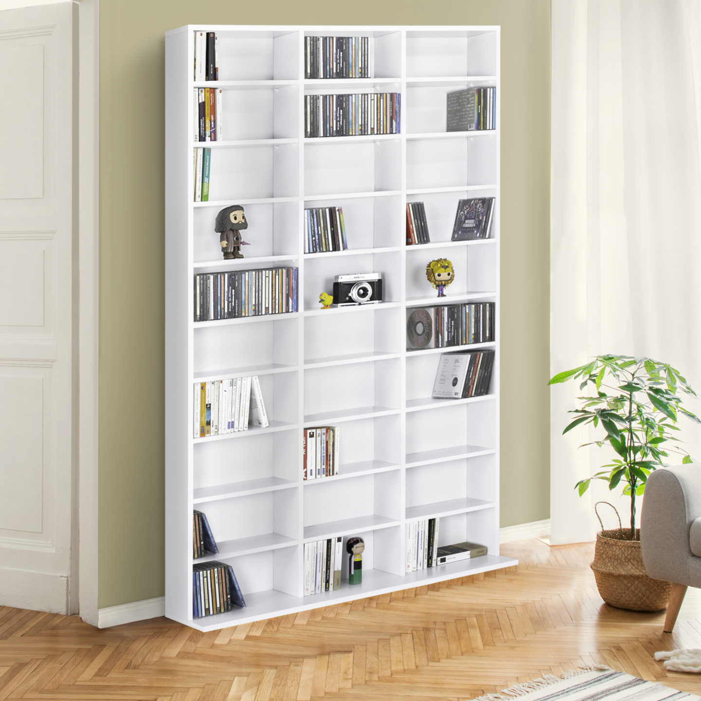 Bibliothèque étagère CD CEYLIA 30 cases avec étagères modulables bois blanc - Image 4