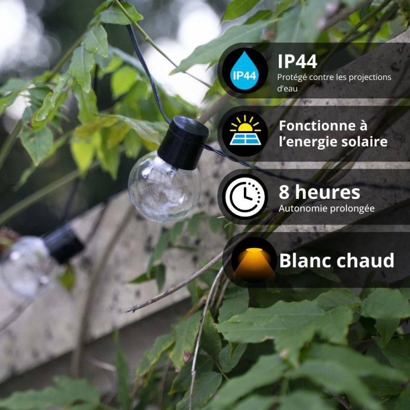 Xanlite - Guirlande Solaire Guinguette 5m IP44 - 8 Ampoules - Blanc chaud - GRL5GUINW - Image 4