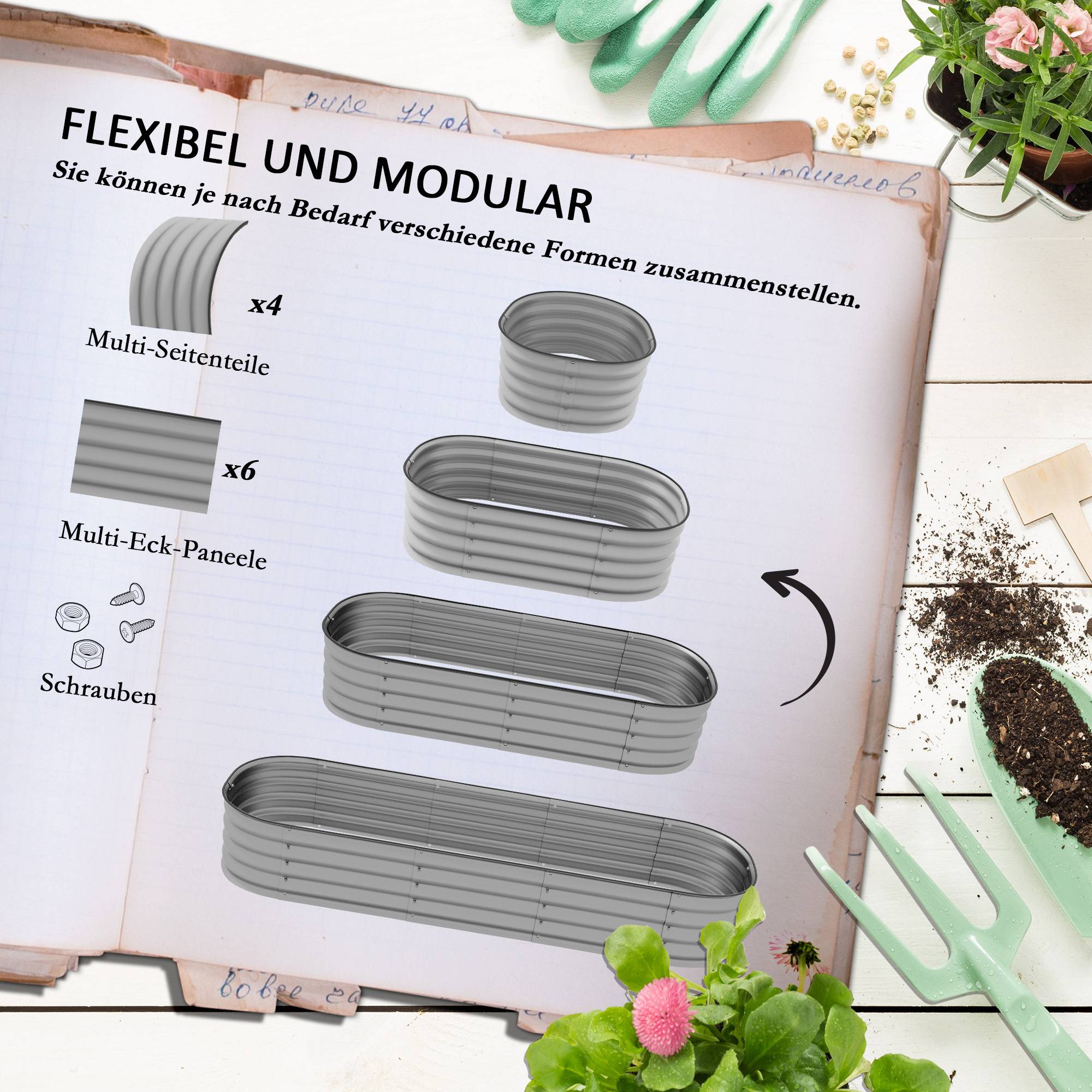 ComfortXL - Grand carré potager modulable Métal Galvanisé Jardin Fond Ouvert 195x62x30cm Argent - ComfortXL Outdoor Living - Image 6
