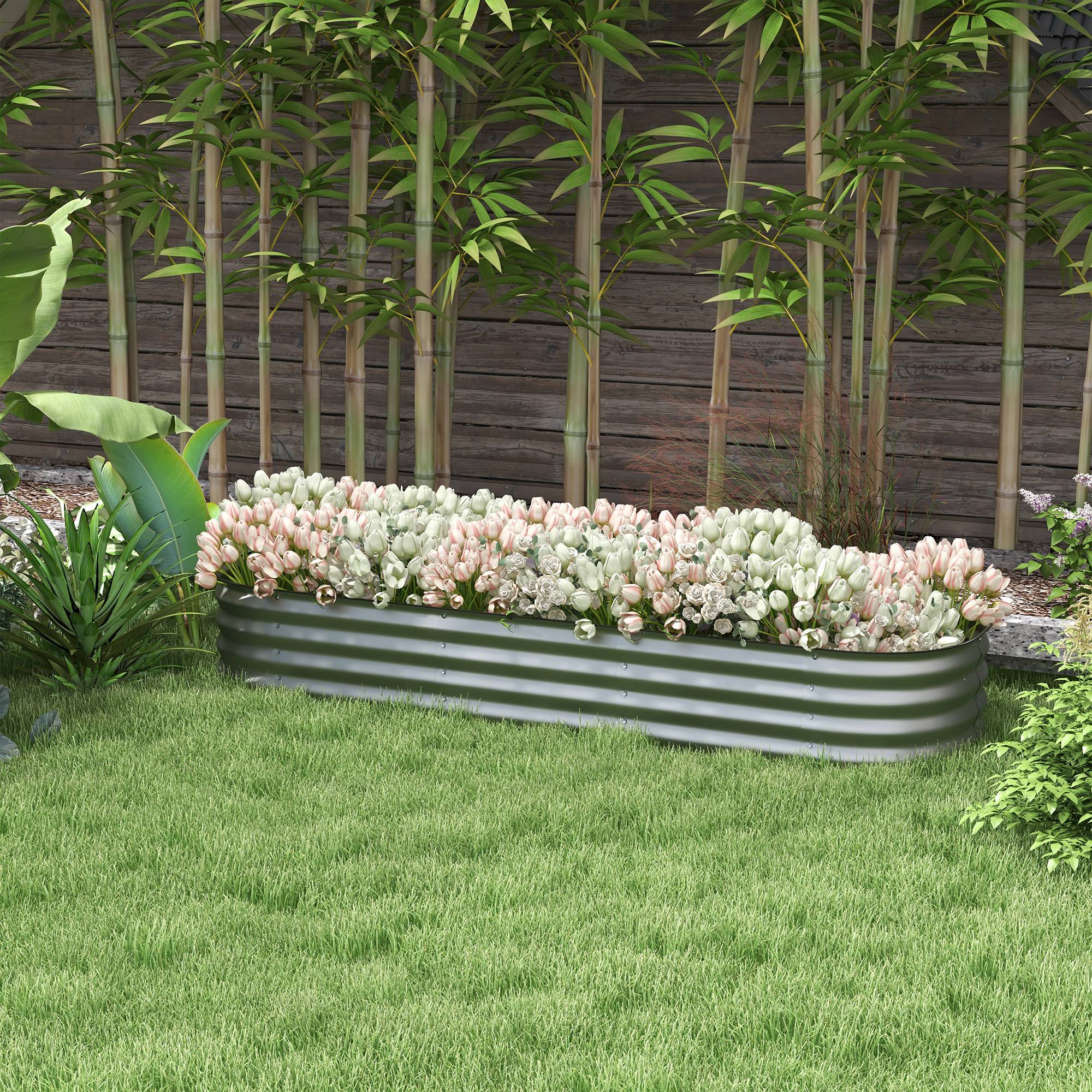 ComfortXL - Grand carré potager modulable Métal Galvanisé Jardin Fond Ouvert 195x62x30cm Argent - ComfortXL Outdoor Living - Image 3