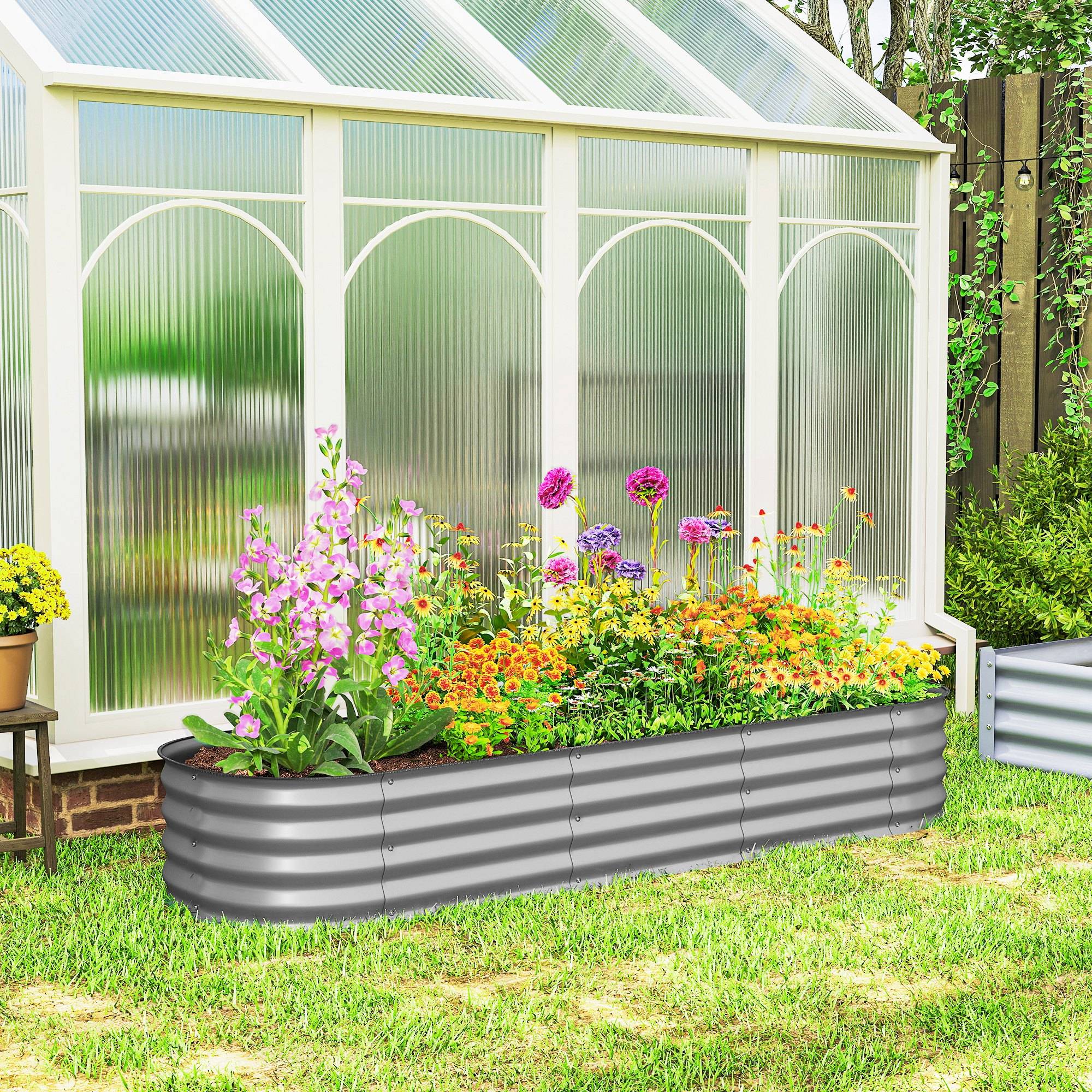 ComfortXL - Grand carré potager modulable Métal Galvanisé Jardin Fond Ouvert 195x62x30cm Argent - ComfortXL Outdoor Living - Image 4