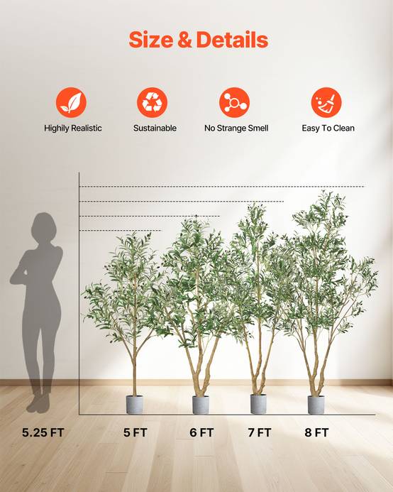 VEVOR Arbre Artificiel Plante Artificielle Faux Olivier 2,1 m Déco d'Intérieur - Image 2