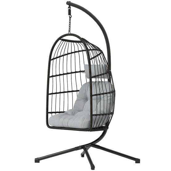 ComfortXL - Fauteuil Suspendu Œuf Résine Tressée Métal Jardin Balcon Balancelle 105x101x196cm Gris Clair - ComfortXL Outdoor Living - Image 2
