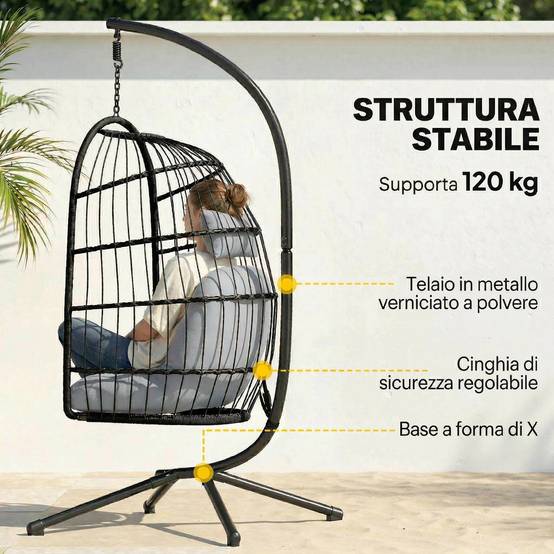 ComfortXL - Fauteuil Suspendu Œuf Résine Tressée Métal Jardin Balcon Balancelle 105x101x196cm Gris Clair - ComfortXL Outdoor Living - Image 6