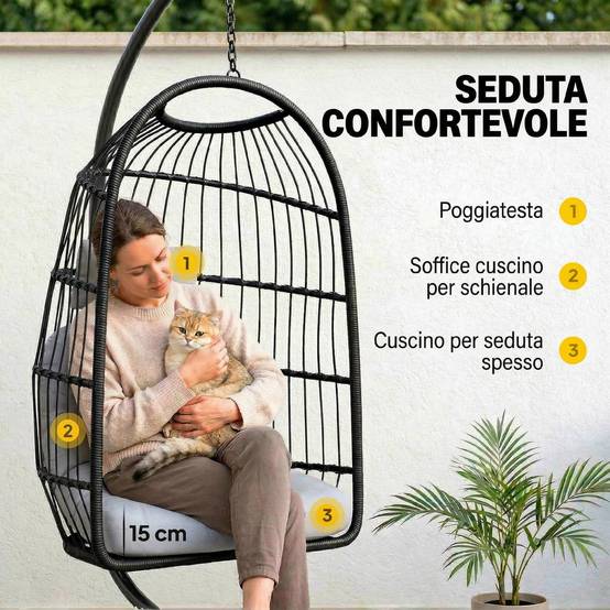 ComfortXL - Fauteuil Suspendu Œuf Résine Tressée Métal Jardin Balcon Balancelle 105x101x196cm Gris Clair - ComfortXL Outdoor Living - Image 8