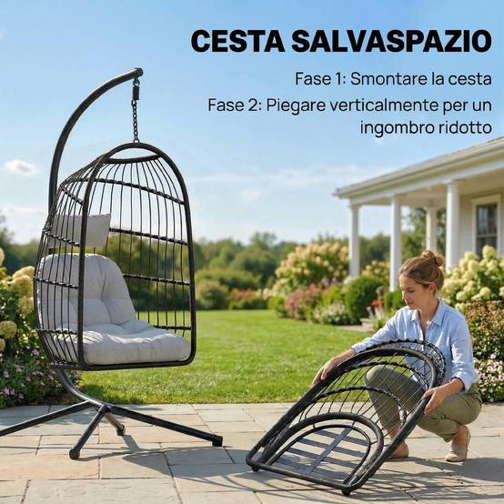 ComfortXL - Fauteuil Suspendu Œuf Résine Tressée Métal Jardin Balcon Balancelle 105x101x196cm Gris Clair - ComfortXL Outdoor Living - Image 7
