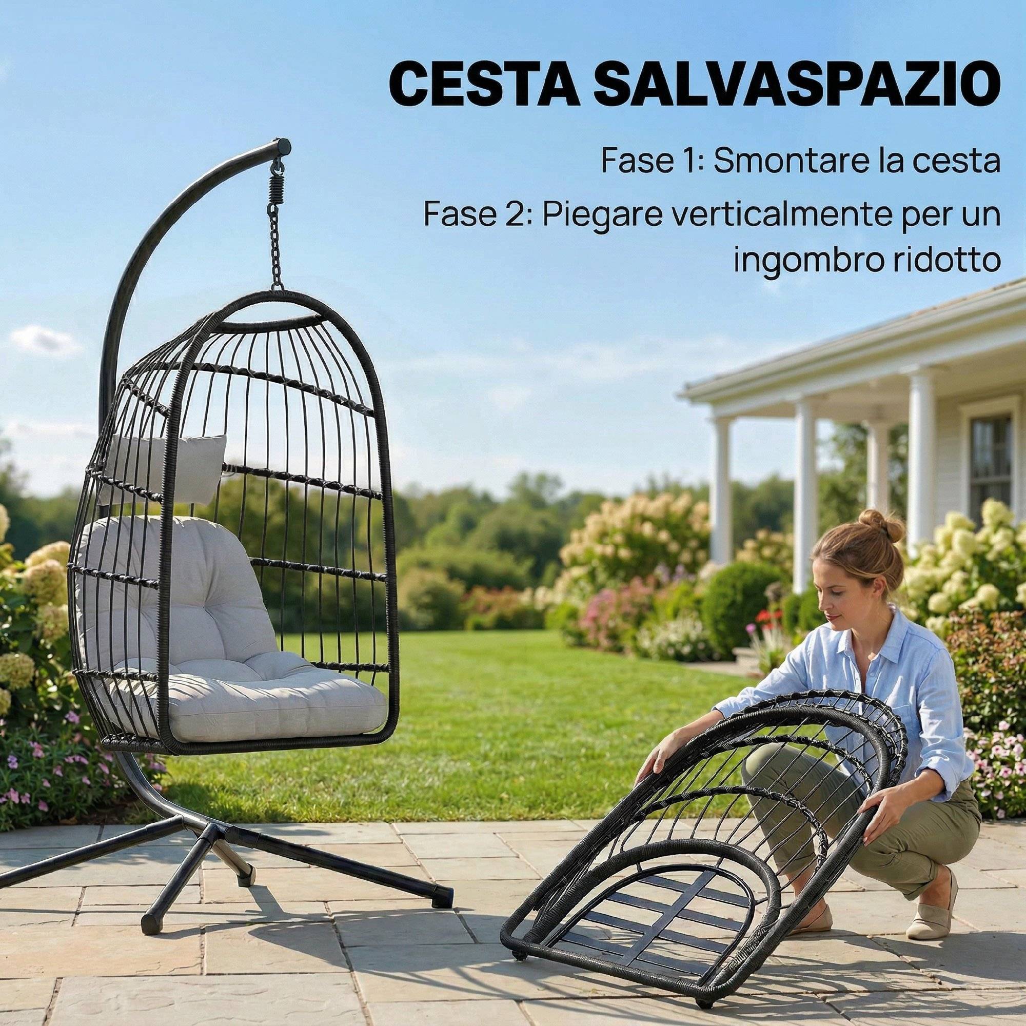 ComfortXL - Fauteuil Suspendu Œuf Résine Tressée Métal Jardin Balcon Balancelle 105x101x196cm Gris Clair - ComfortXL Outdoor Living - Image 7