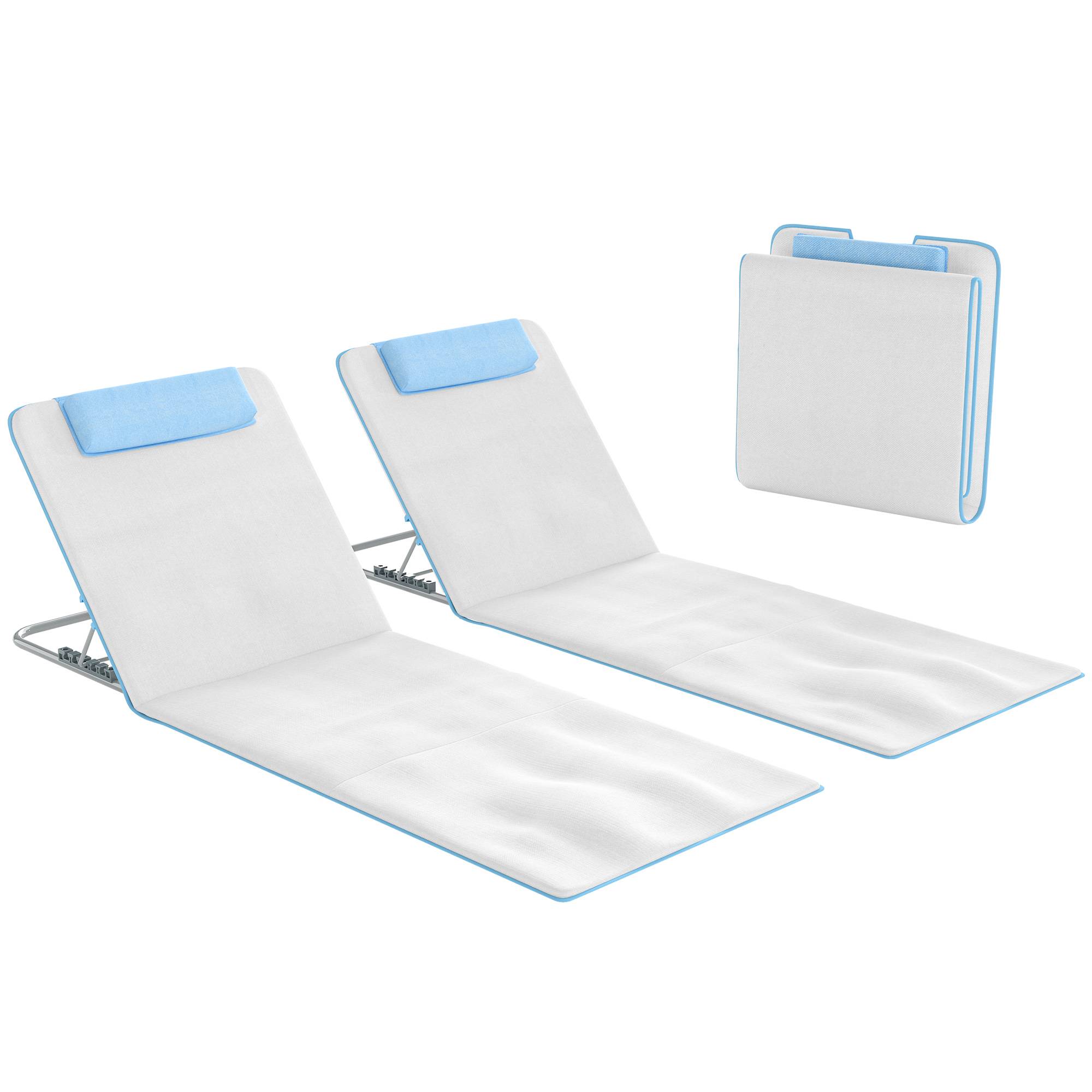 Ensemble de 2 matelas avec dossier inclinable 5 positions, appui-tête et sac de transport 134 x 48 x 33-43 cm Beige - Image 1