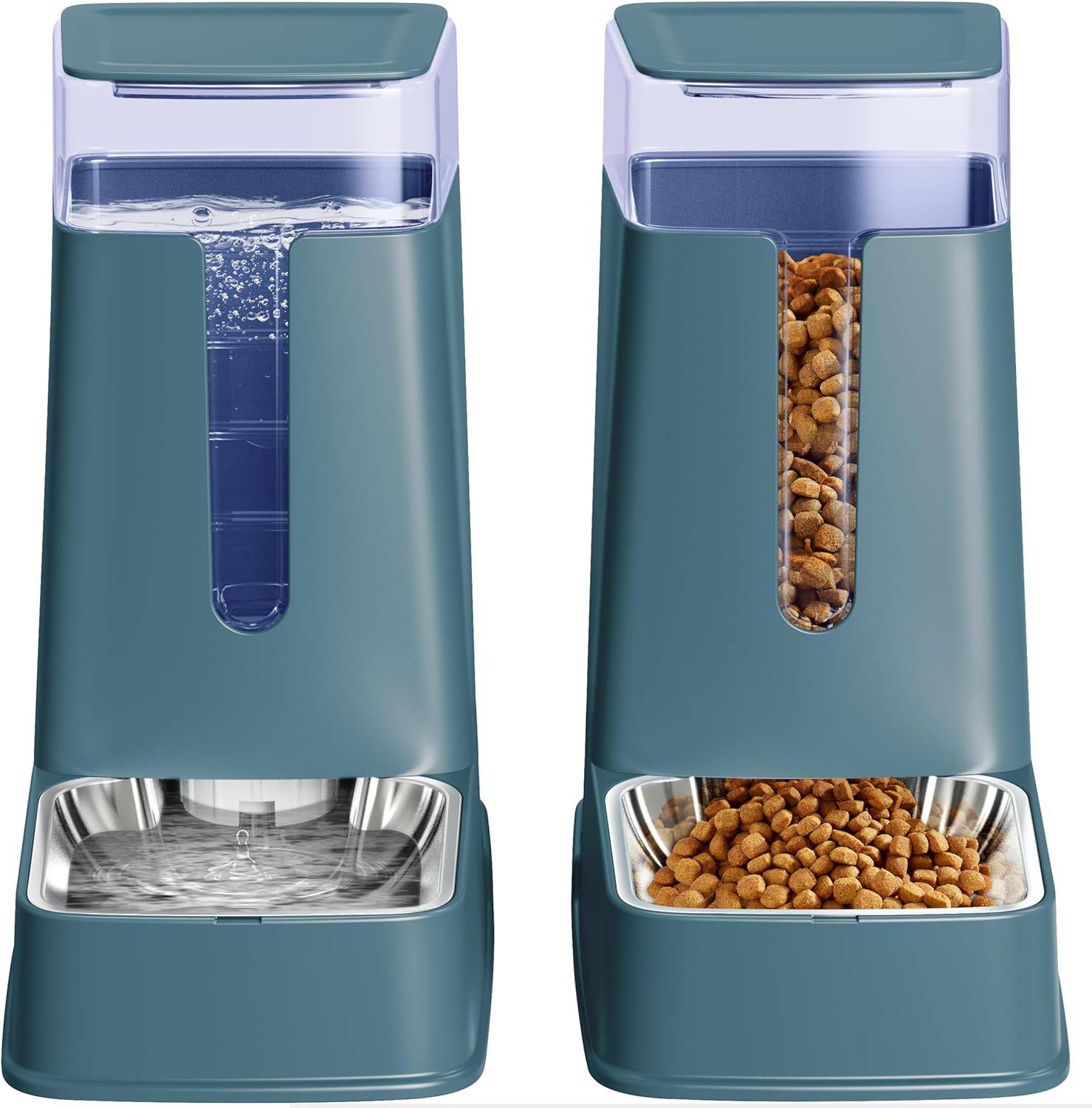 Lot de 2 distributeurs automatiques de Nourriture et d'eau pour Chat de Petite, Moyenne et Grande Taille bleu Vendos85